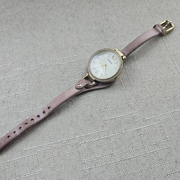 Fossil Women Wristwatch Georgia Mini Gold Dial Pink Leather Band Watch As It Is - Picture 10 of 12